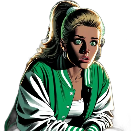 jacket, comic book art, cartoon, concept art, photorealistic, green, woman, green-eyed transparent PNG cut-out