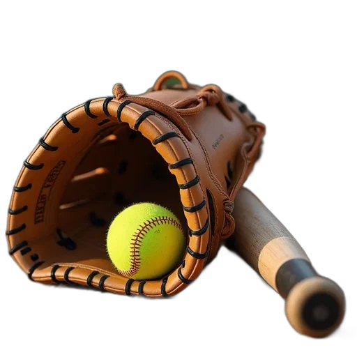 weapon, assortment, softball, equipment, including, baseball, mitts, bat transparent PNG cut-out