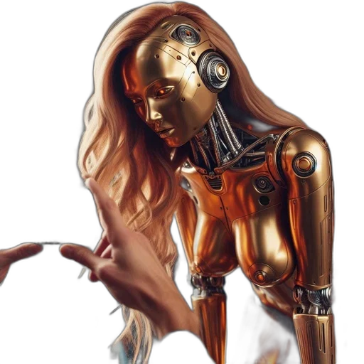 robot, concept art, cyberpunk, comic book art, photorealistic, golden, humanoid, intricate transparent PNG cut-out