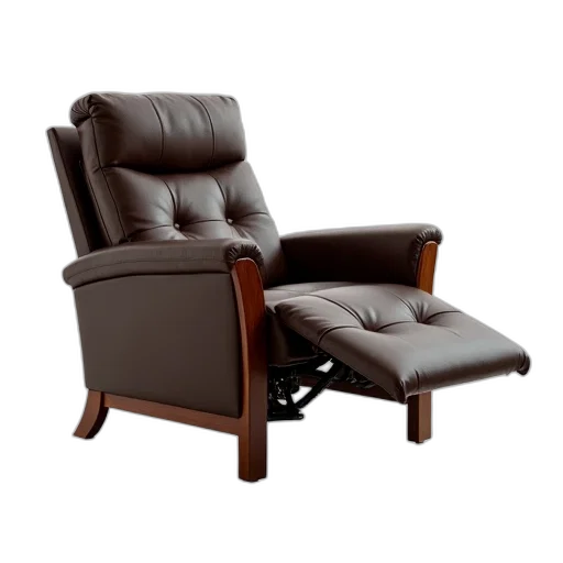 furniture, 3d render, modern, recliner, dark, brown, leather, upholstery transparent PNG cut-out