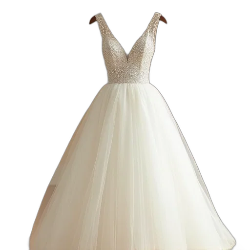dress, 3d render, white, sequins, beige, slip transparent PNG cut-out