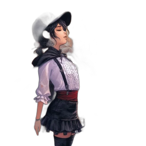 dress, staff, jacket, hat, concept art, fantasy art, pixel art, watercolor transparent PNG cut-out