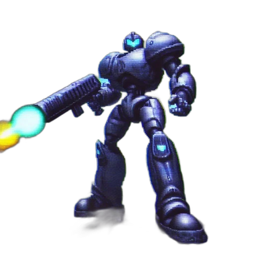 robot, weapon, staff, 3d render, concept art, pixel art, vaporwave, outer space transparent PNG cut-out