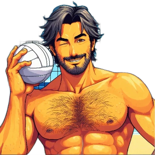 comic book art, cartoon, photorealistic, pixel art, muscular, man, dark, hair transparent PNG cut-out