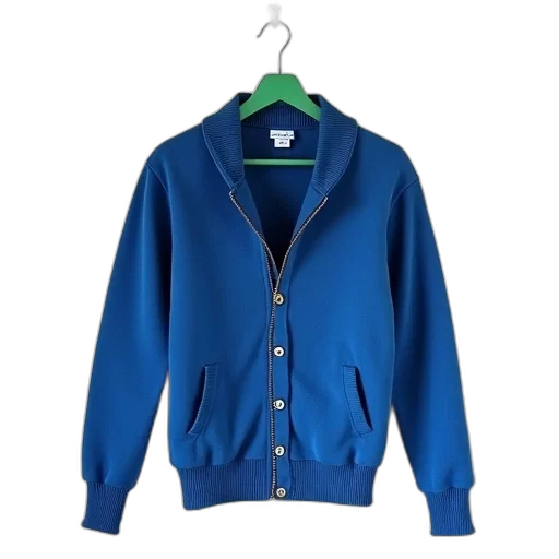 jacket, blue, cardigan, ribbed, collar, cuffs, hanging, green transparent PNG cut-out