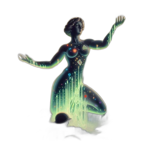 robot, dress, jewelry, staff, concept art, pixel art, 3d render, fantasy art transparent PNG cut-out