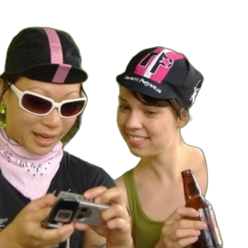 hat, weapon, cyberpunk, vaporwave, two, women, wearing, bike transparent PNG cut-out