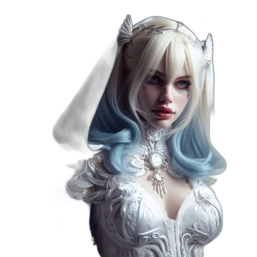 dress, crown, face, robot, fantasy art, concept art, photorealistic, 3d render transparent PNG cut-out