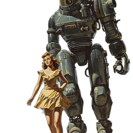 robot, dress, weapon, concept art, comic book art, cyberpunk, fantasy art, outer space transparent PNG cut-out
