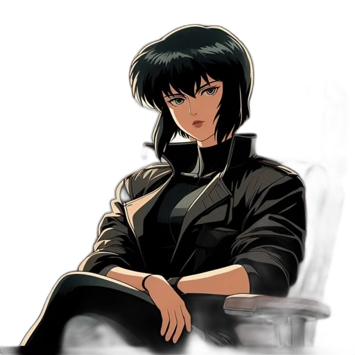 jacket, face, concept art, comic book art, anime, cartoon, monochrome, dark transparent PNG cut-out