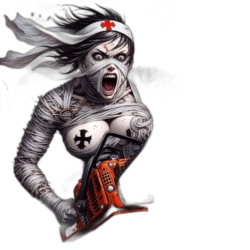 comic book art, concept art, fantasy art, photorealistic, woman, nurse, outfit, screaming transparent PNG cut-out