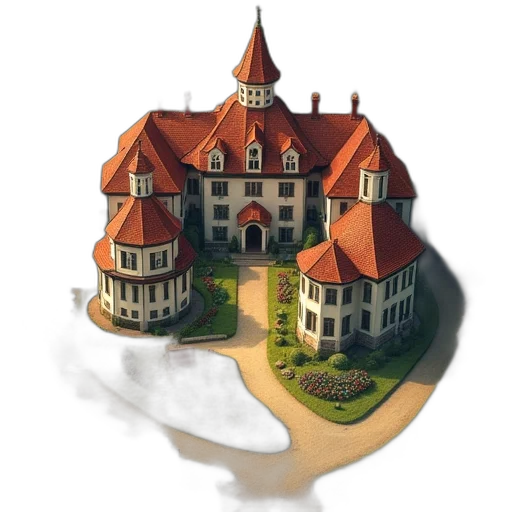 building, crown, staff, 3d render, concept art, pixel art, fantasy art, fog transparent PNG cut-out