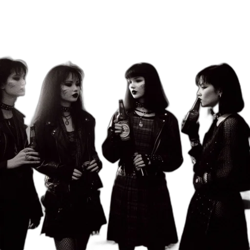 four, women, dark, gothic, clothing, gather, amidst, misty transparent PNG cut-out