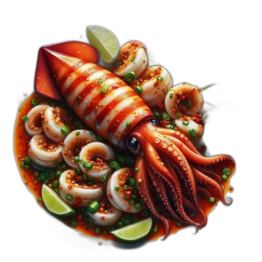 food, animal, photorealistic, 3d render, dish, featuring, octopus, red transparent PNG cut-out