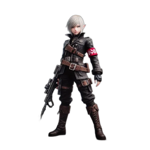 weapon, jacket, concept art, 3d render, cyberpunk, fantasy art, collectible, card transparent PNG cut-out