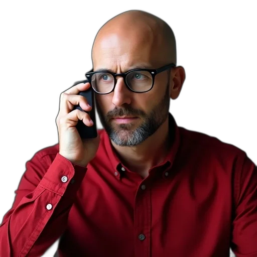 staff, animal, man, bald, head, wearing, glasses, red transparent PNG cut-out