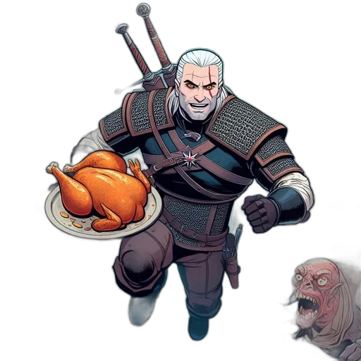food, creature, concept art, fantasy art, pixel art, comic book art, stern-faced, warrior transparent PNG cut-out