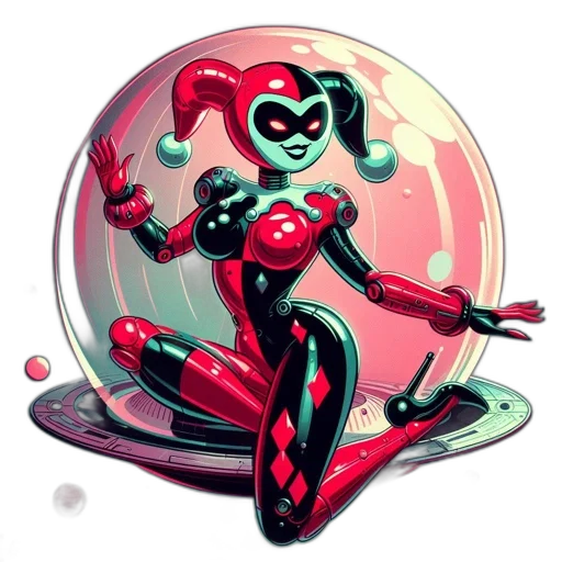robot, comic book art, concept art, pixel art, cartoon, neon lights, outer space, red transparent PNG cut-out