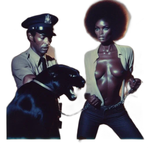 vintage, photo, possibly, 70s, 80s, policeman, panther, leads transparent PNG cut-out