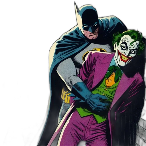 comic book art, concept art, joker, holds, gun, laughs, while, batman transparent PNG cut-out