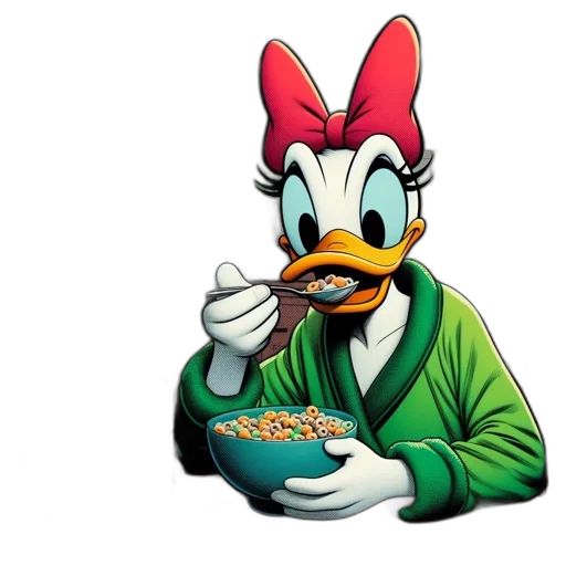 food, animal, cartoon, daisy, duck, plays, home, sitting transparent PNG cut-out