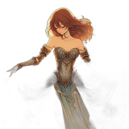 dress, fantasy art, concept art, watercolor, comic book art, fire, golden, earth tones transparent PNG cut-out