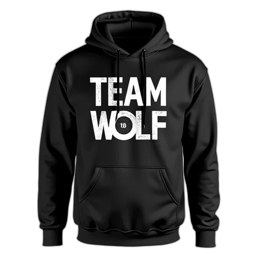jacket, black, hoodie, text, team, wolf, stylized, white transparent PNG cut-out