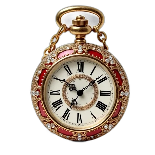 jewelry, 3d render, photorealistic, golden, red, antique, pocket, watch transparent PNG cut-out