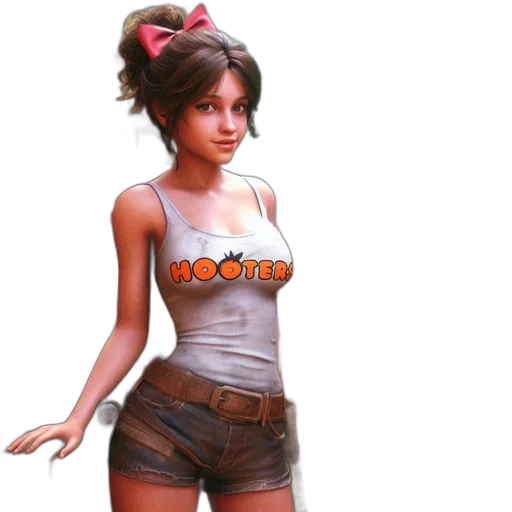 3d render, photorealistic, concept art, pixel art, figure, woman, stands, rustic transparent PNG cut-out