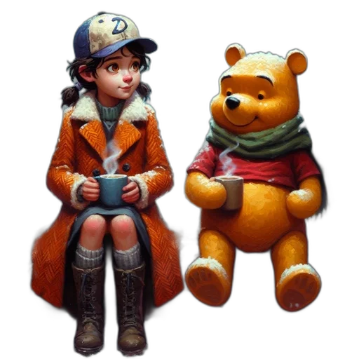 concept art, fantasy art, 3d render, pixel art, snow, girl, warm, coat transparent PNG cut-out
