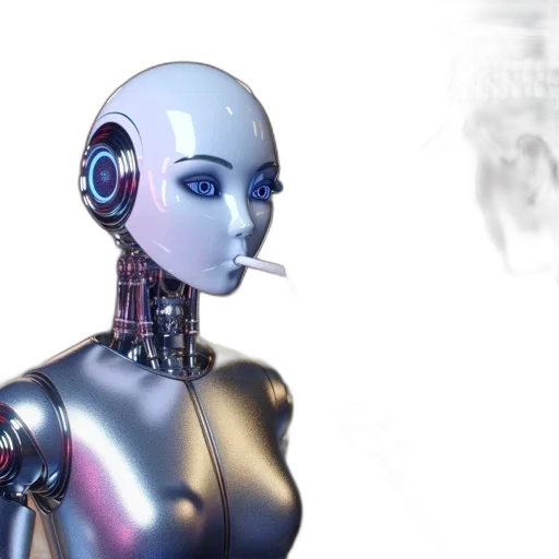 robot, cyberpunk, 3d render, concept art, vaporwave, police, officer, handheld transparent PNG cut-out