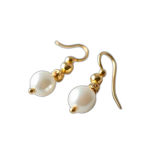 jewelry, pair, gold, earrings, white, pearls, small, charm transparent PNG cut-out