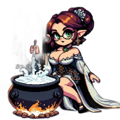 pixel art, fantasy art, concept art, cartoon, fire, monochrome, pixelated, female transparent PNG cut-out