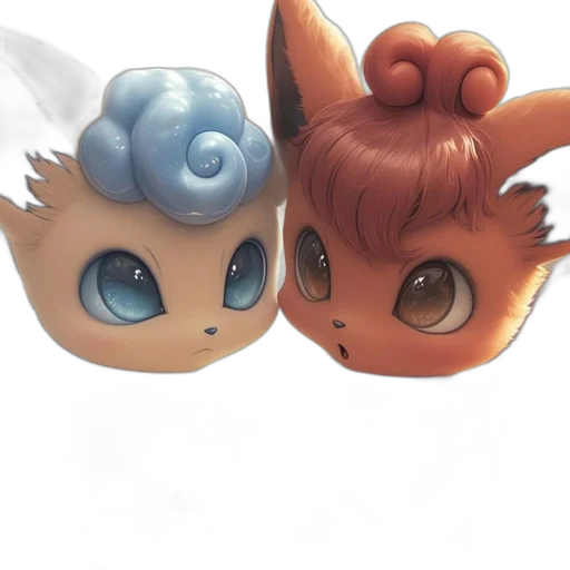3d render, concept art, fantasy art, anime, two, animated, fox-like, creatures transparent PNG cut-out
