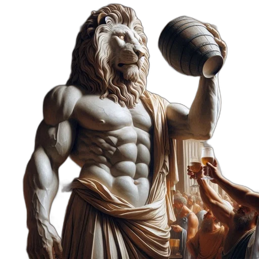 animal, fantasy art, photorealistic, concept art, 3d render, statue, man, lion transparent PNG cut-out