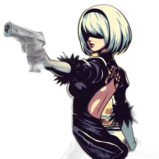 weapon, jacket, staff, robot, concept art, cyberpunk, comic book art, pixel art transparent PNG cut-out