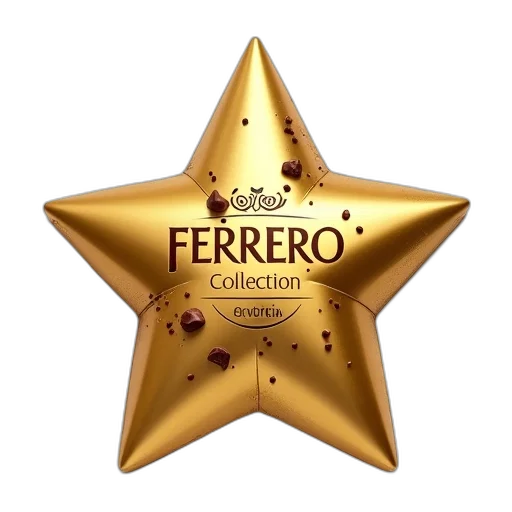 3d render, shiny, gold, star-shaped, chocolate, wrapper, ferrero, collection transparent PNG cut-out