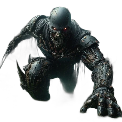 creature, robot, mask, weapon, concept art, 3d render, comic book art, fantasy art transparent PNG cut-out