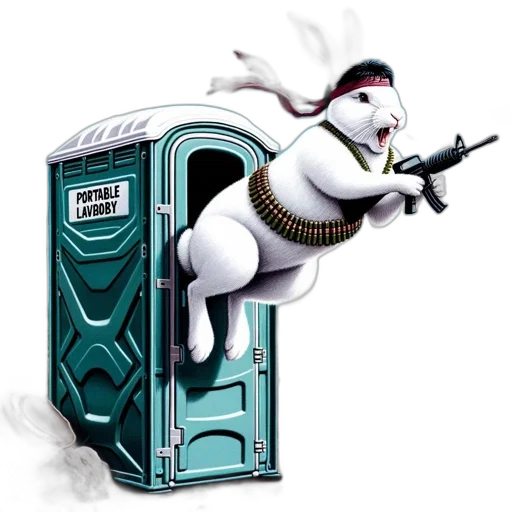 robot, concept art, 3d render, comic book art, large, white, rabbit, wearing transparent PNG cut-out