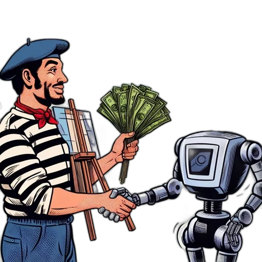 robot, comic book art, concept art, cartoon, man, striped, shirt, beret transparent PNG cut-out