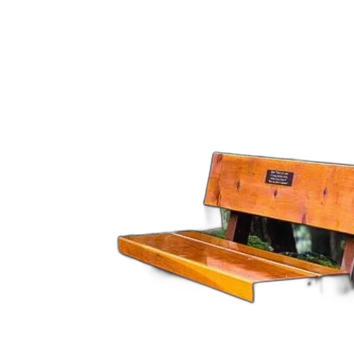 furniture, robot, 3d render, wooden, bench, plaque, serene, forest transparent PNG cut-out