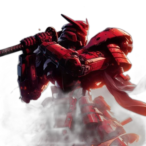 robot, weapon, concept art, fantasy art, 3d render, photorealistic, red, warrior transparent PNG cut-out