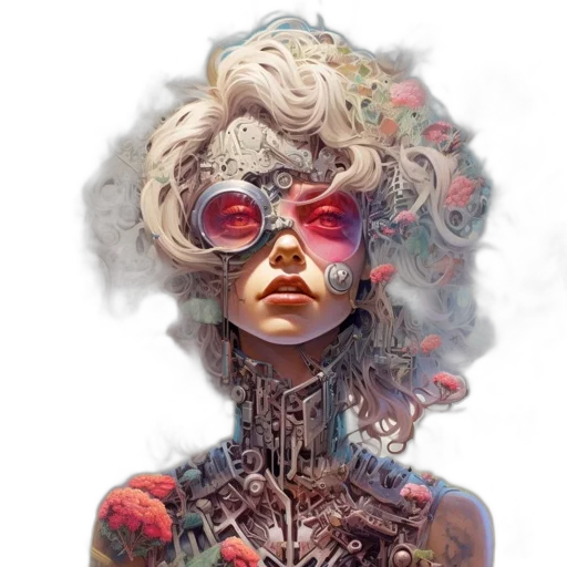 mask, face, robot, dress, cyberpunk, concept art, fantasy art, comic book art transparent PNG cut-out