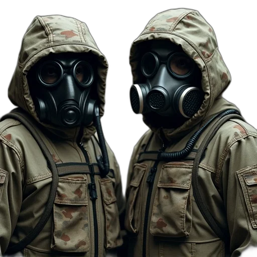 jacket, mask, concept art, two transparent PNG cut-out