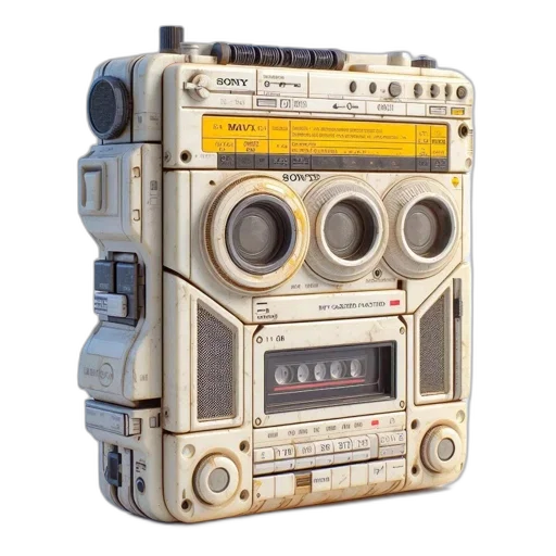 robot, weapon, 3d render, vintage, boombox, beige, color, scheme transparent PNG cut-out
