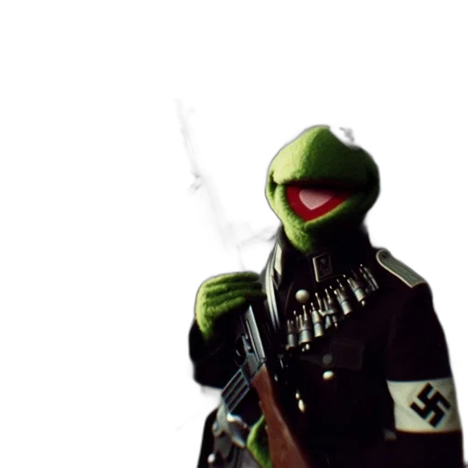 weapon, jacket, sword, staff, concept art, kermit, frog, military transparent PNG cut-out