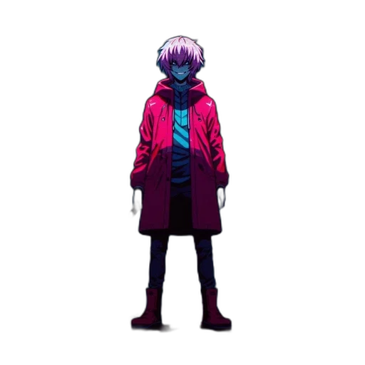 jacket, robot, creature, face, cyberpunk, vaporwave, pixel art, concept art transparent PNG cut-out