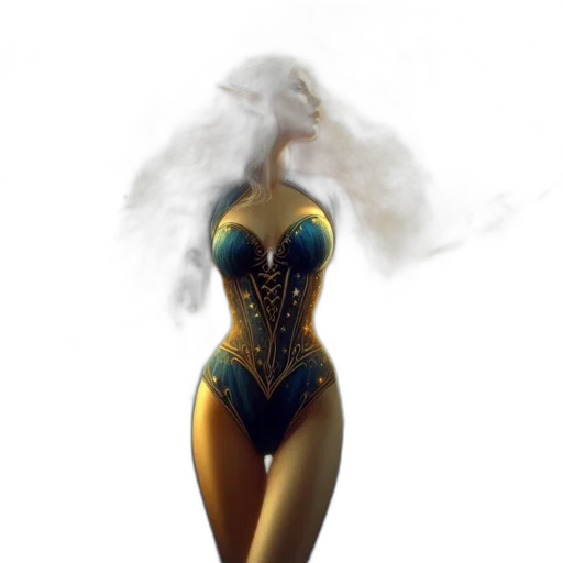 dress, concept art, fantasy art, 3d render, comic book art, golden, ethereal, fantastical transparent PNG cut-out