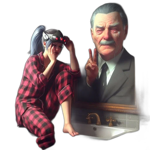 face, mask, weapon, hat, concept art, anime, photorealistic, vaporwave transparent PNG cut-out