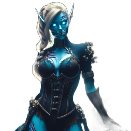 concept art, fantasy art, comic book art, pixel art, blue, dark, ethereal, female transparent PNG cut-out